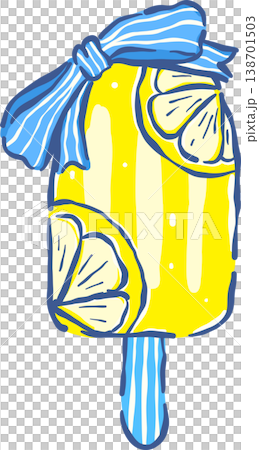 Coquette Girly Lemon Popsicle with Blue Stripes Ribbon Bow Whimsical Hand drawn Coquette Girly Lemon Popsicle with Blue Stripes Ribbon Bow Whimsical Hand drawn 138701503
