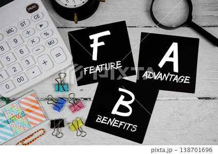 FAB Feature Advantage Benefits text phrase of business and financial concept FAB Feature Advantage Benefits text phrase of business and financial concept 138701696