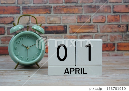 Wooden Calendar Showing the Date of April 1st. Day 1 of April month Wooden Calendar Showing the Date of April 1st. Day 1 of April month 138701910