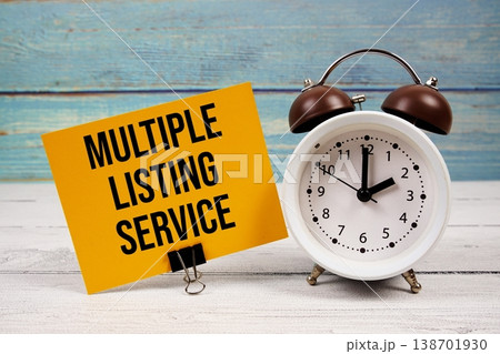 Multiple Listing Service text written on paper card with alarm clock on wooden background Multiple Listing Service text written on paper card with alarm clock on wooden background 138701930