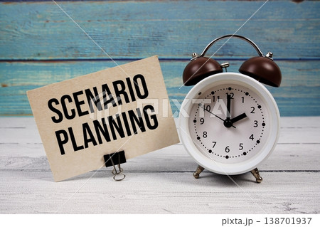 Scenario Planning text written on paper card with alarm clock on wooden background Scenario Planning text written on paper card with alarm clock on wooden background 138701937