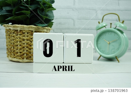 Wooden Calendar Showing the Date of April 1st. Day 1 of April month Wooden Calendar Showing the Date of April 1st. Day 1 of April month 138701963