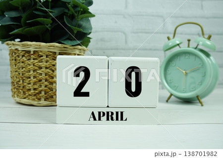 Wooden Calendar Showing the Date of April 20th. Day 20 of April month Wooden Calendar Showing the Date of April 20th. Day 20 of April month 138701982