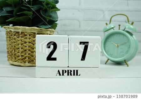 Wooden Calendar Showing the Date of April 27th. Day 27 of April month Wooden Calendar Showing the Date of April 27th. Day 27 of April month 138701989