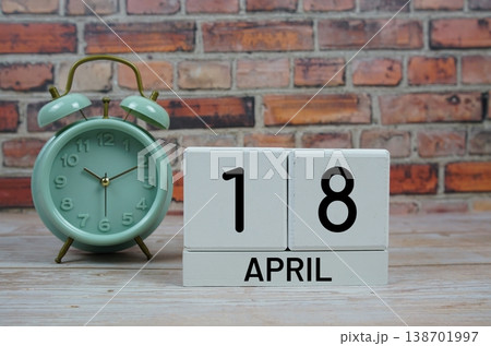 Wooden Calendar Showing the Date of April 18th. Day 18 of April month Wooden Calendar Showing the Date of April 18th. Day 18 of April month 138701997