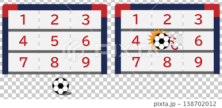 An illustrative image of a soccer ball target practice game using futsal goals. An illustrative image of a soccer ball target practice game using futsal goals. 138702012