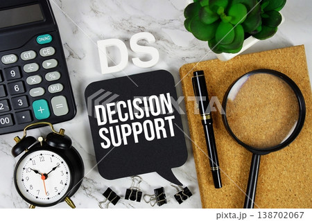 DS Decision Support acronym with calculator, alarm clock and magnifying glass, Business concept background DS Decision Support acronym with calculator, alarm clock and magnifying glass, Business concept background 138702067
