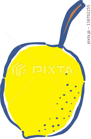Hand drawn Lemon with stem Whimsical Doodle 138702255