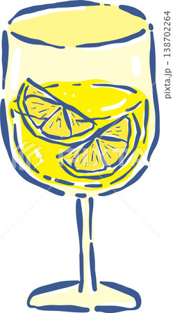 Yellow Wine with Lemon slices  Whimsical Hand Drawn 138702264