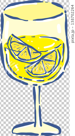 Yellow Wine with Lemon slices  Whimsical Hand Drawn 138702264
