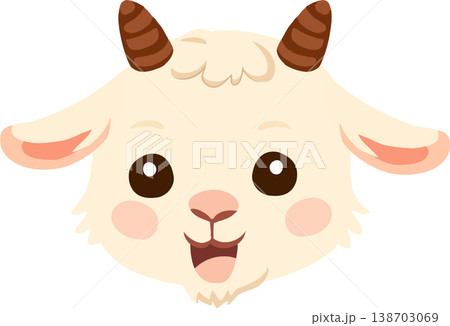 cute baby goat cartoon face smiling in soft pastel colors for kids design and nursery art created as a friendly farm animal 138703069
