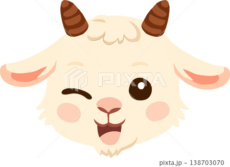 cute goat cartoon kawaii animal face illustration smiling baby goat character for kids design 138703070