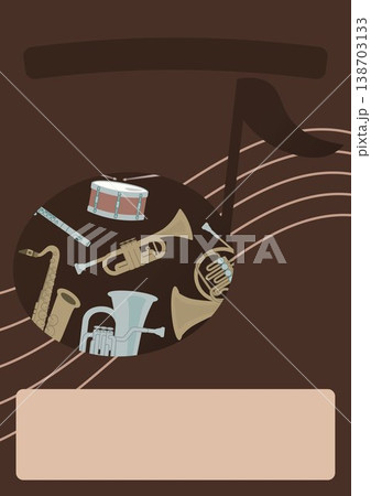 吹奏楽演奏会ポスターテンプレート　音符と楽器（ブラウン背景） 138703133