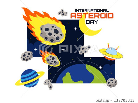 World Asteroid Day Vector Illustration Featuring Earth, Space Rockets, Meteor Impact, and Planetary Defense Awareness Design 138703313