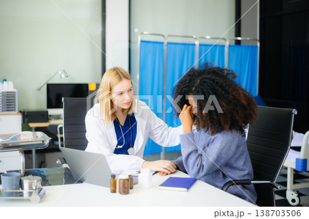 Professional healthcare scene featuring a doctor performing a patient checkup in a clinical setting 138703506