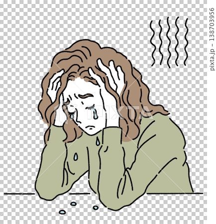 頭を抱えて泣いている女性のイラスト 138703956