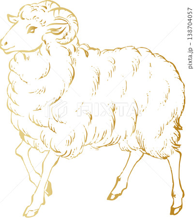 年賀2027　未年（ひつじ）の年賀状素材　水彩の羊のイラスト　干支　手描き　日本画　墨絵　水墨画 138704057
