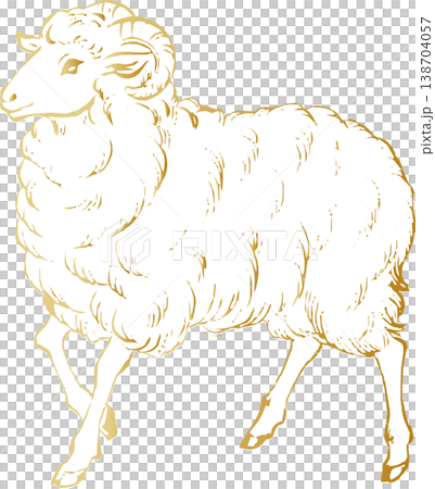 年賀2027　未年（ひつじ）の年賀状素材　水彩の羊のイラスト　干支　手描き　日本画　墨絵　水墨画 138704057