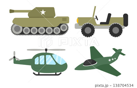 Military vehicle tank, jeep, helicopter, jet plane clipart 138704534