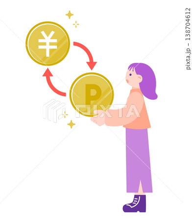 ポイントを日本円に交換して現金化する女性　ポイ活のイメージ 138704612