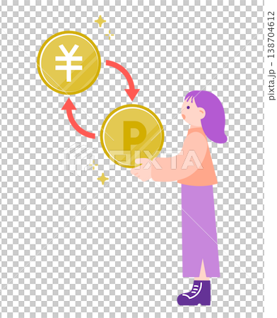 ポイントを日本円に交換して現金化する女性　ポイ活のイメージ 138704612