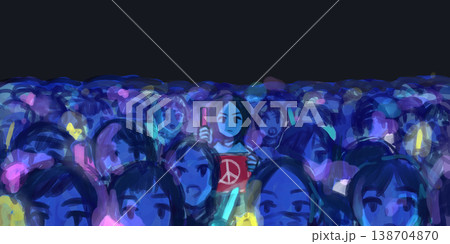サイリウムを光らせるデモの群衆のイラスト サイリウムを光らせるデモの群衆のイラスト 138704870