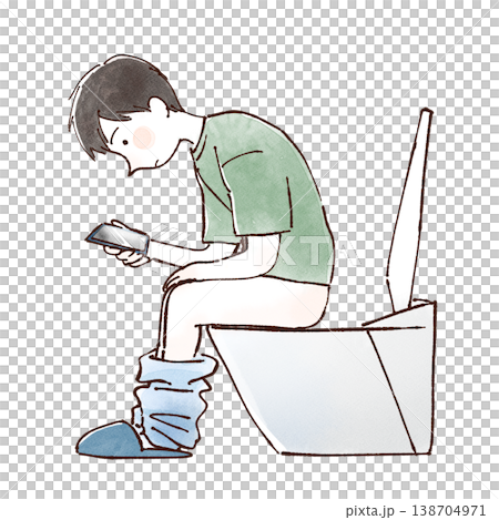A man using his smartphone while using the toilet. 138704971