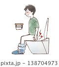 便座に座ってお尻が痛い様子の男性イラスト（痔・肛門の痛み） 138704973