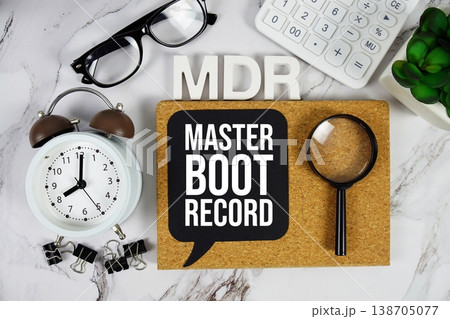 MBR - Master Boot Record acronym with calculator, alarm clock and magnifying glass, business concept background MBR - Master Boot Record acronym with calculator, alarm clock and magnifying glass, business concept background 138705077