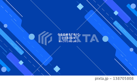 斜めの線・正方形・円で組み合わせた青色の幾何学的な背景素材 138705808