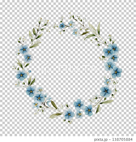 ネモフィラの花冠リース 水彩風ボタニカルフレームイラスト 138705884