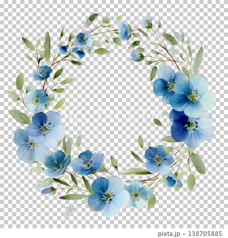 粉蝶花冠花環水彩風格植物邊框插圖 138705885