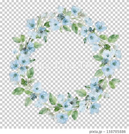 ネモフィラの花冠リース 水彩風ボタニカルフレームイラスト 138705886