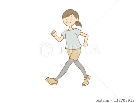 ウォーキングする若い女性のイラスト 138705918