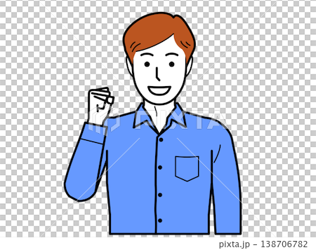 面向前方。一位身穿襯衫的年輕男子擺出勝利姿勢。 138706782