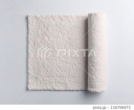 Lifestyle mockup. Modern carpet in pastel colors on a white background. Home decor. Top view. Lifestyle mockup. Modern carpet in pastel colors on a white background. Home decor. Top view. 138706973