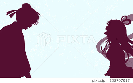 向かい合う織姫と彦星イメージ　余白　シルエット 138707017