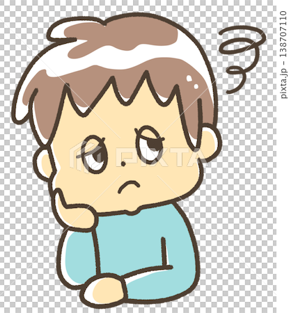 A child who rests their chin on their hand and looks troubled. A child who rests their chin on their hand and looks troubled. 138707110