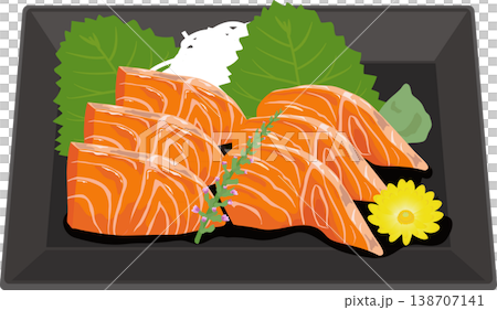 Salmon sashimi on a square plate Salmon sashimi on a square plate 138707141