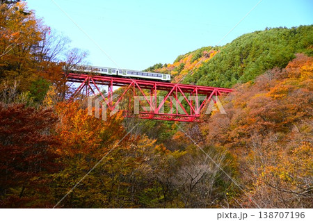 秋のJR釜石線(銀河ドリームライン釜石線)鬼ヶ沢橋梁 秋のJR釜石線(銀河ドリームライン釜石線)鬼ヶ沢橋梁 138707196