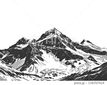 Snow Covered Mountain Peak in Vintage Engraving 138707424