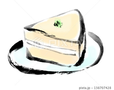 墨絵イラスト　水墨画　レアチーズケーキ 138707428