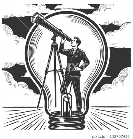 Business Vision Concept Telescope In Light Bulb Business Vision Concept Telescope In Light Bulb 138707435