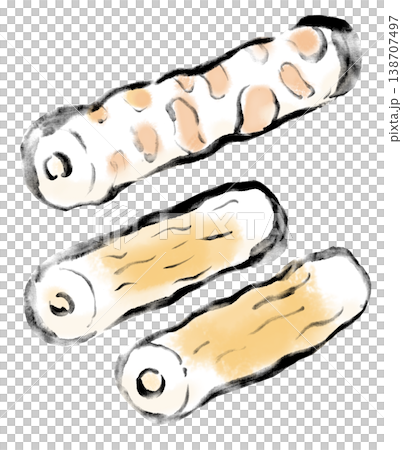 Ink painting illustration, sumi-e (ink painting), chikuwa (fish cake) 138707497