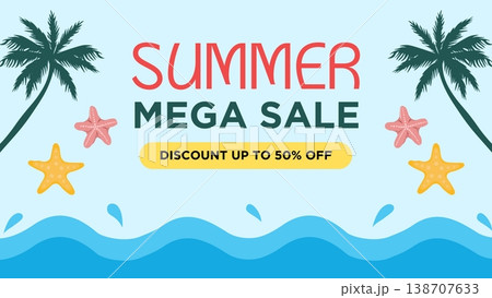 summer sale banner with palm trees 138707633