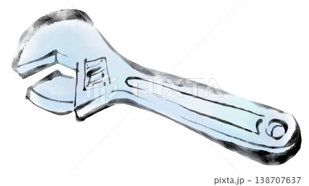 墨絵イラスト　水墨画　工具　レンチ 138707637