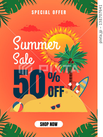 summer sale banner template with tropical palm summer sale banner template with tropical palm 138707641