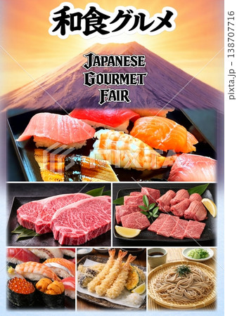 和食フェア　和食グル　Japanese Gourmet Fair　A3縦　寿司/刺身/焼肉/手巻き 138707716