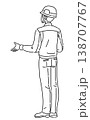 作業服を着て腕を曲げる男性の後ろ姿の線画イラスト 138707767