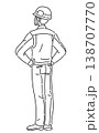 作業服を着て両手を腰に当てる男性の後ろ姿の線画イラスト 138707770
